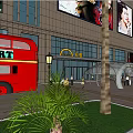 Modern Commercial Landscape With Outdoor Billboards Greenery And Pedestrian Activity Areas