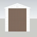 White Garden Shed Exterior Design With Brown Door And Blue Paned Window
