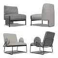 Stylish Modern Single Sofa With Plaid And Solid Fabric Upholstery Metal Legs And Curved Armrests