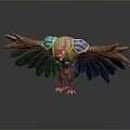 Detailed Fantasy Mythical Flying Creature With Outstretched Wings Blue Accents Green Brown Body White Claws