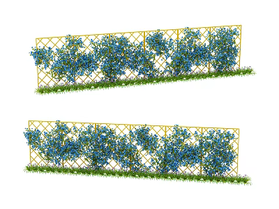 Decorative Living Plant Wall With Yellow Lattice Frame And Blue Foliage 3d model