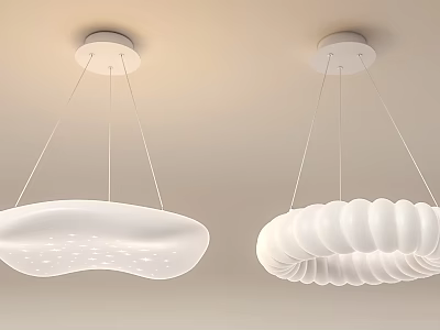 Modern White Ceiling Mounted Chandeliers With Curved And Ruffled Shades 3d model