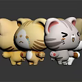 Cute Cartoon Cat Dolls Standing With Yellow White Colors And Adorable Expressions 3d model