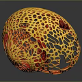Decorative Hollow Sphere Sculpture With Gold Red Color And Intricate Perforated Design