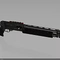 Modern Tactical Shotgun with Black Body Silver Metallic Barrel and Red Accents Detailed Design