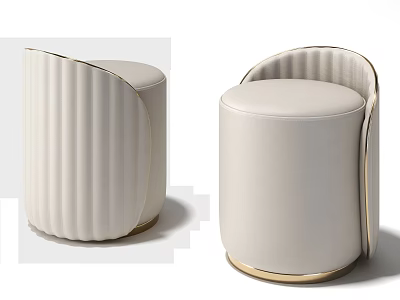 Modern Cream Leather Stool With Pleated Design And Gold Metal Base 3d model