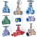 Different Types Of Colorful Industrial Valves With Flanged Connections And Handwheels