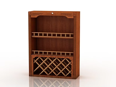 Rustic Wooden Wine Cabinet with Crisscross Design and Open Storage Shelves 3d model