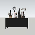 Various Rocket Models And Moon Decoration On Modern Black Cabinet