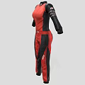 Red Black Race Car Racing Suit With Black Sleeves Red Belt And White Logo