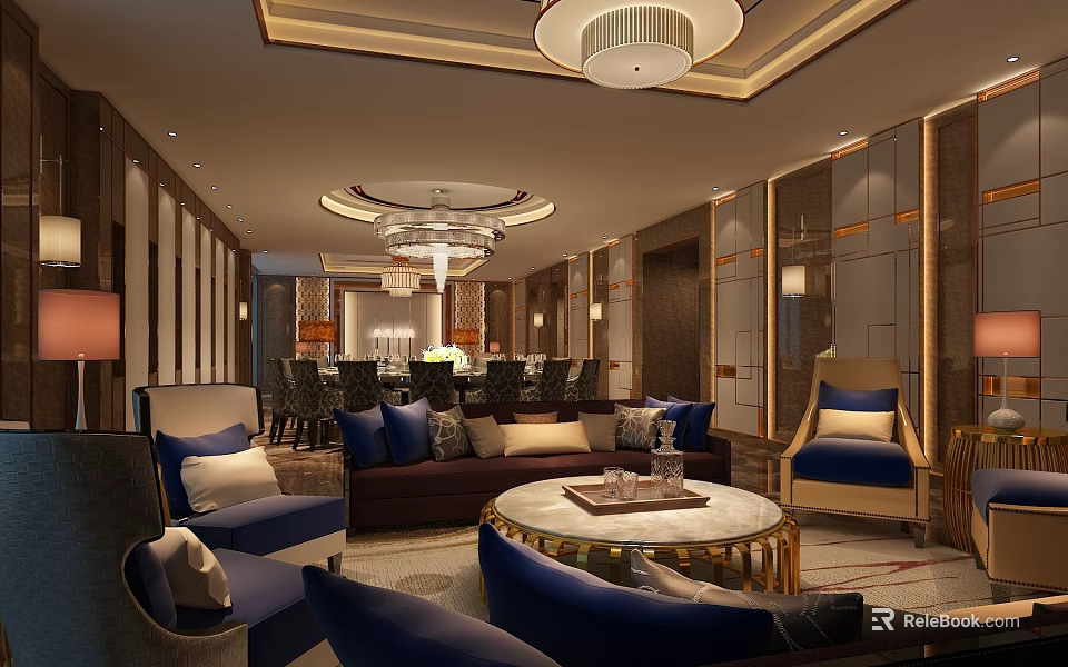 Luxurious Private Box Interior With Sofas Coffee Table Chandelier And Elegant Wall Decor 3d model