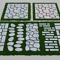 Residential Landscape Stone Paving With Various Design Patterns On Grass Background 3d model