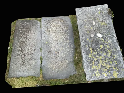 Ancient Weathered Tombstones Covered In Moss With Engraved Inscriptions And Grass 3d model