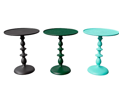 Three Modern Coffee Tables In Black Green Light Blue With Round Tabletop Spiral Base Design 3d model