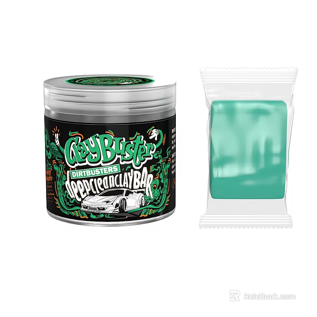 CarBusterz Superior Car Clay Bar In Green Color With Jar And Packet Packaging 3d model 