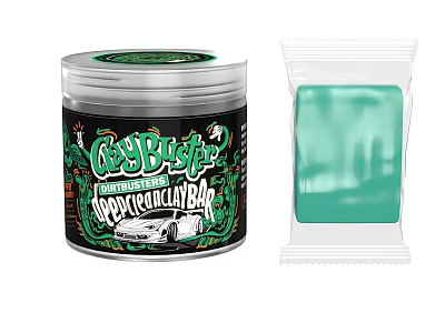 CarBusterz Superior Car Clay Bar In Green Color With Jar And Packet Packaging 3d model