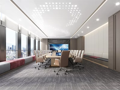 Modern Meeting Room Large Meeting Room Meeting Table and Chair Meeting Chair Meeting Room Side Seat Upholstered Sofa Creative Meeting Room Ceiling 3d model