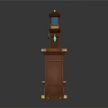 Classic Chinese Furniture Collection Featuring Dark Brown Wood Bookcase Floor Clock And Cabinet