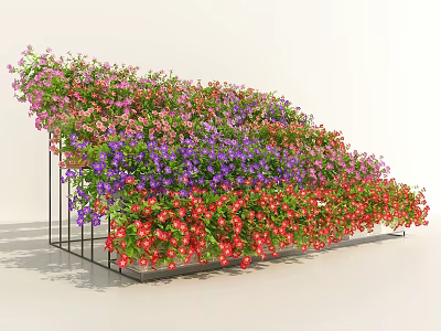 Roadside Greening Facility Metal Frame Flower Planter With Colorful Pink Purple Red Flowers 3d model