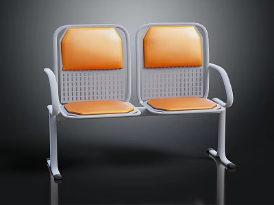 Modern Two Seater Chairs With White Frame Orange Seat Backrest Armrests And Perforated Design 3d model