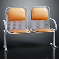 Modern Two Seater Chairs With White Frame Orange Seat Backrest Armrests And Perforated Design