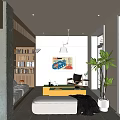Modern Living Room Interior With Wooden Bookshelf Sofa Coffee Table Artwork And Plant