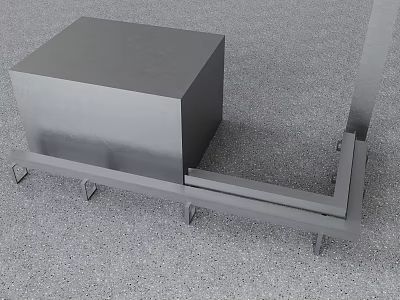 Gray Structural Cube Mounted On Metal Support Frame With Legs 3d model