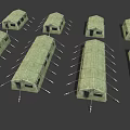 Multiple Green Military Tents In Canvas Material With Ropes And Frames