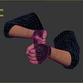 Man With Black Gloves On Arms Showing Fist Gesture Against Gray Background