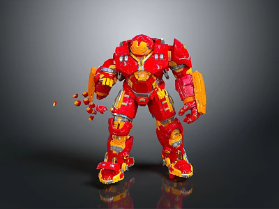 Red Iron Man Mech With Yellow Details Mechanical Arms And Powerful Design 3d model
