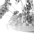 Elegant White Orchid Blooms in Gray Shallow Bowl Vase with Green Leaves