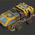 Yellow Sci Fi Utility Vehicle With Large Tires And Roof Equipment