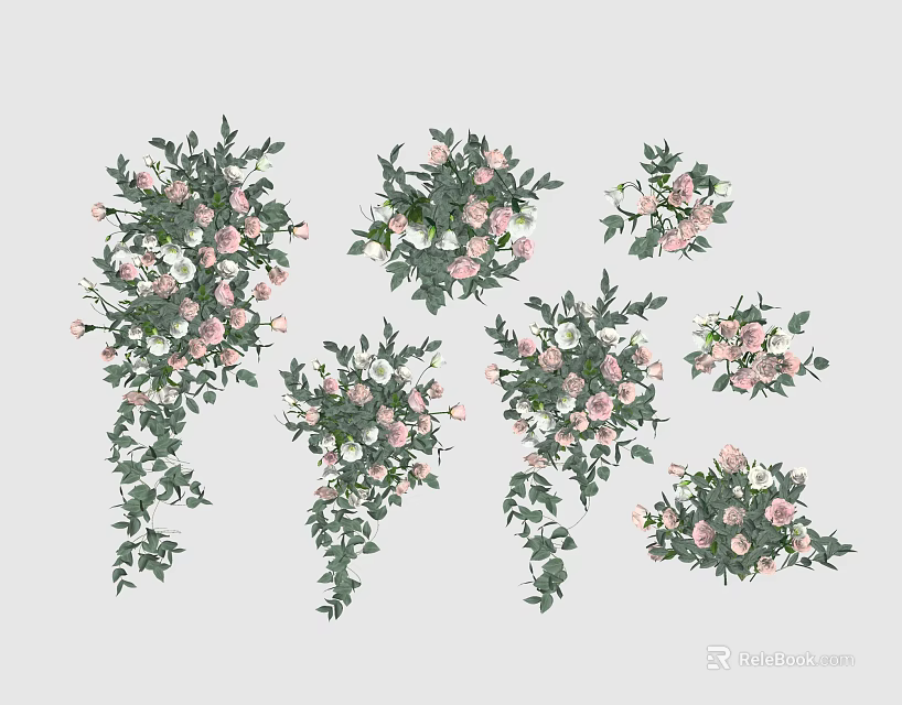 Beautiful Floral Decorations With Pink White Flowers And Green Leaves Various Hanging Arranged Designs 3d model 