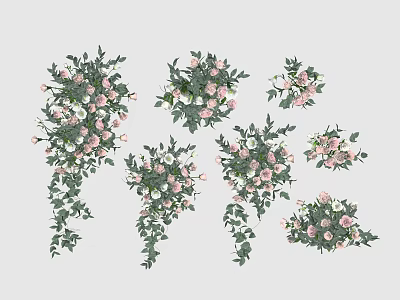 Beautiful Floral Decorations With Pink White Flowers And Green Leaves Various Hanging Arranged Designs 3d model