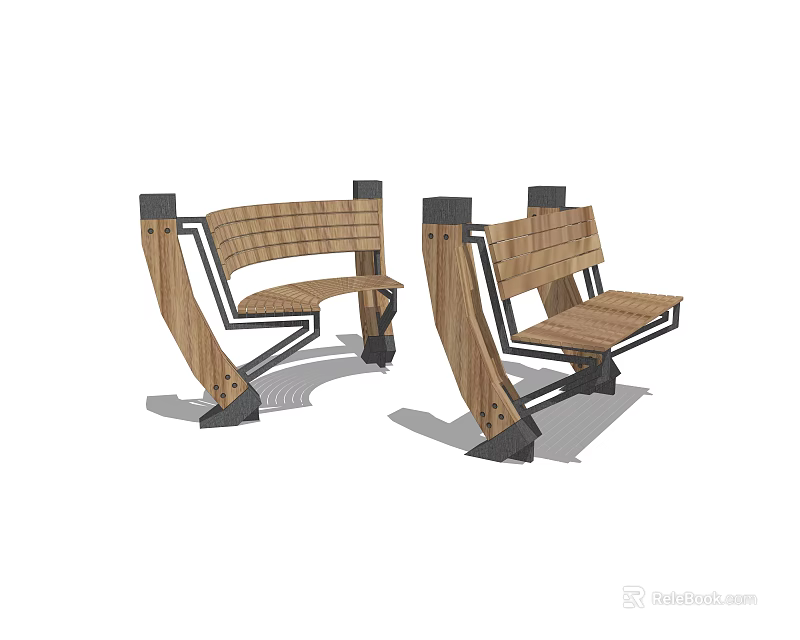 Modern Landscape Seats With Wooden Seats Metal Frames And Geometric Design 3d model 