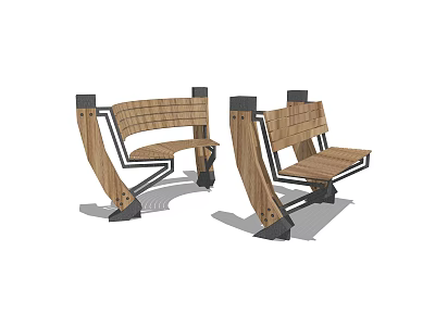 Modern Landscape Seats With Wooden Seats Metal Frames And Geometric Design 3d model