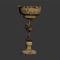 Golden Decorative Goblet with Intricate Floral Patterns on Tall Stem and Ornate Base