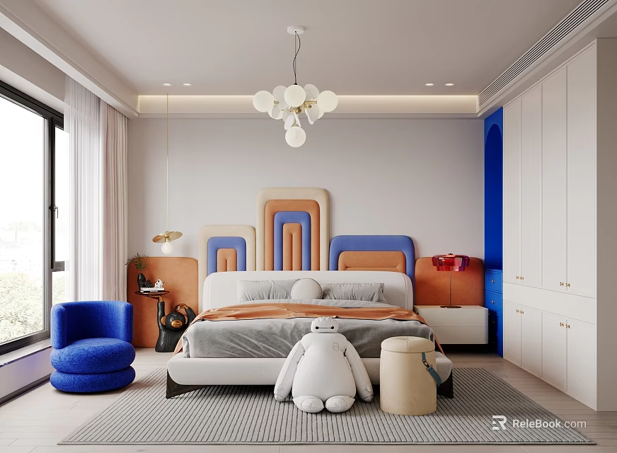 Modern Kids Bedroom With Plush Toy And Colorful Decor 3d model 
