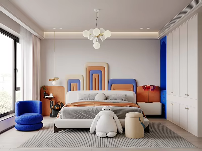 Modern Kids Bedroom With Plush Toy And Colorful Decor 3d model
