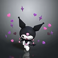 Cute Black Bat Eared Cartoon Character With Pink Skull Face And Decorative Stars Hearts Skulls