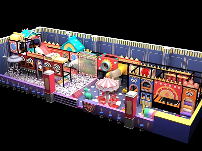 Vibrant Indoor Playground With Colorful Play Structures Interactive Areas And Fun Carousel Decorations 3d model