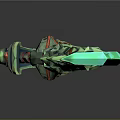 3D Rendered Green Spiked Blade Weapon With Decorative Red Accents And Glowing Green Points