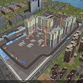 Aerial Planning of Construction Site with High Rise Buildings Cranes and Excavator