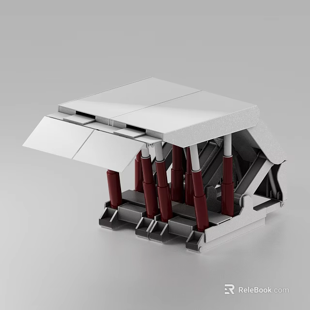 Industrial Equipment Featuring White Top Structure Red Support Columns And Metal Frame 3d model 