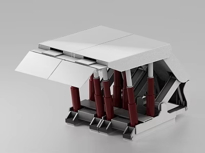 Industrial Equipment Featuring White Top Structure Red Support Columns And Metal Frame 3d model