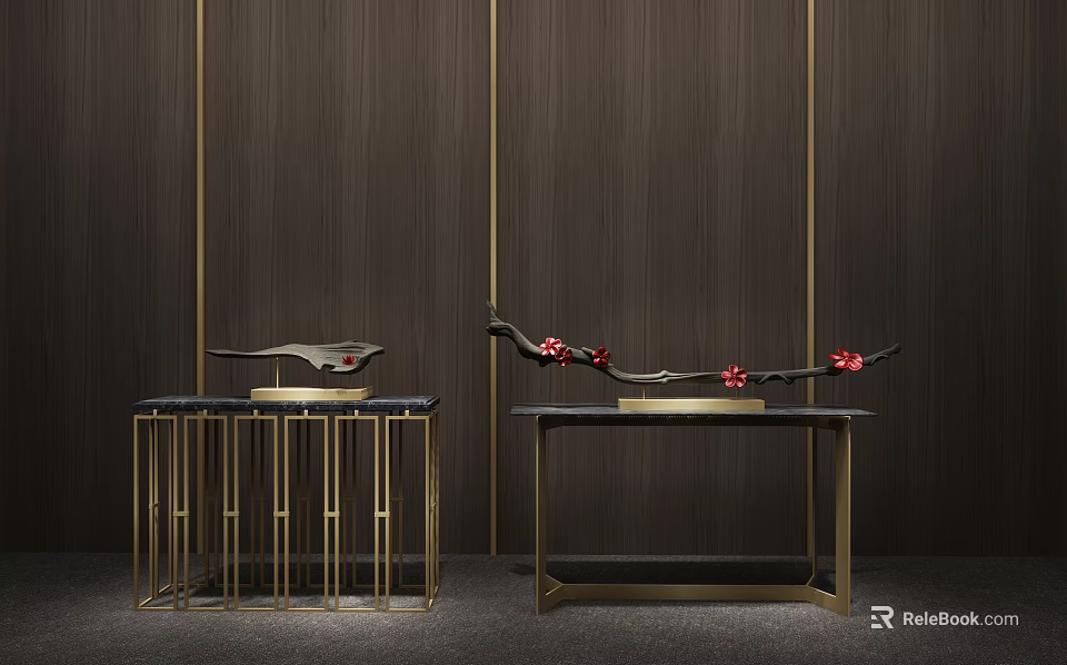 Luxury Modern Console Table With Metal Frame Marble Top And Decorative Ornaments 3d model