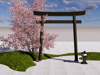 Japanese style memorial arch peach blossom tree cherry blossom tree plum blossom tree courtyard landscape tree 3d model