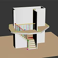 Architectural Model Interior Staircase With Wooden Steps Upper Platform And White Walls