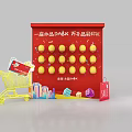 Red Display Board With Yellow Round Items Shopping Cart Shopping Bag And Colorful Promotion Elements