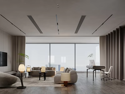 Modern Living And Dining Room Interior With Large Windows Sea View Sofa And Coffee Table 3d model